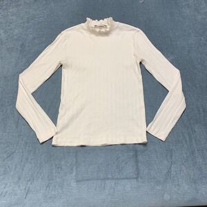 Loft Pullover Sweater Womens Medium White Long Sleeve Ribbed Neck Casual Wear